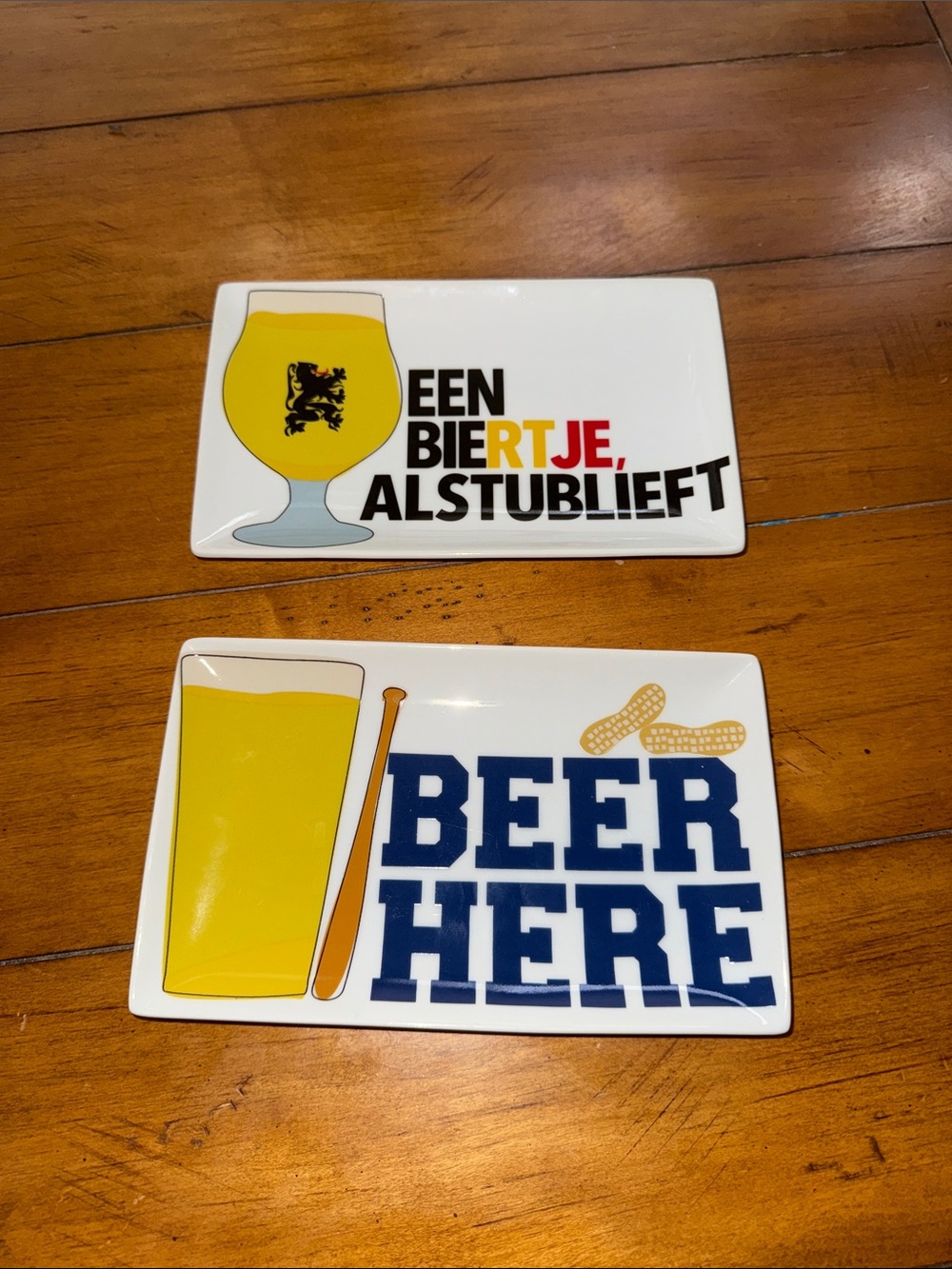 Crate & Barrel Ceramic Beer-Themed Snack Appetizer Plates - Set of 2